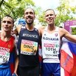 Men - 50 km - Yohann Diniz, Ivan Noskov e Matej Toth esultano dopo la gara