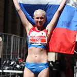 Women - 20 km - Elmira Alembekova celebrates gold medal (by Philipp Pohle - GER)
