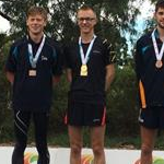 Men 20 km - The podium with: Rew (NZL), Erickson, Tallent and Cowley (AUS)