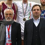 5.000m men: The podium with Massimo Stano, Leonardo Dei Tos, Federico Tontodonati and below lefts the Fidal President Alfio Giomi